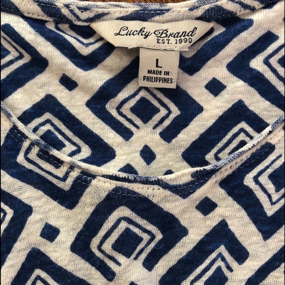 Lucky Brand blue and cream top EUC - Picture 2 of 2